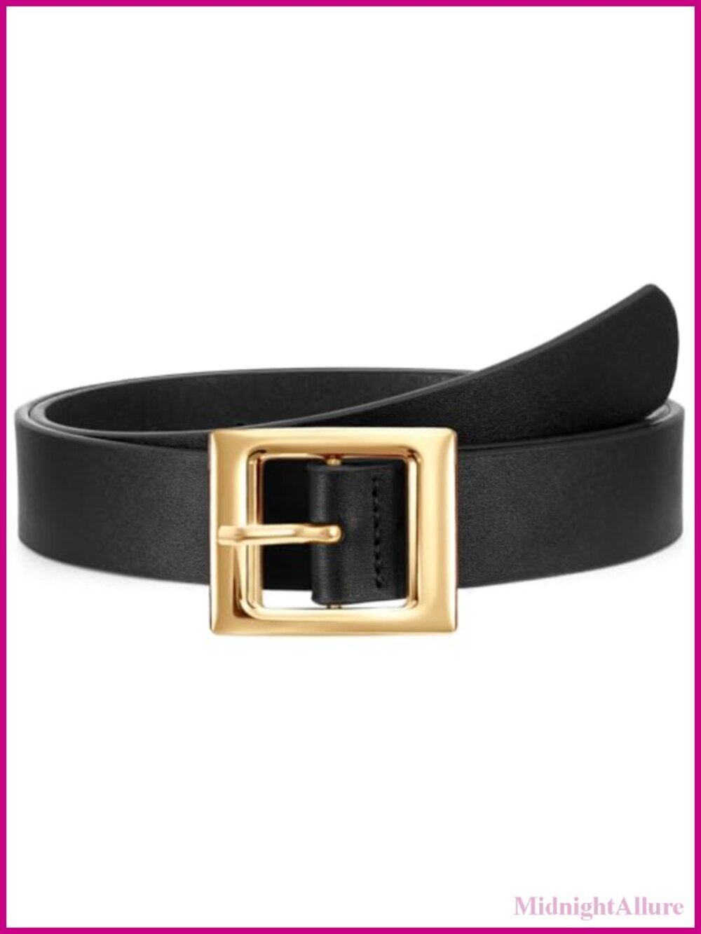 Women Fashion PU Leather Belt Square Gold Buckle